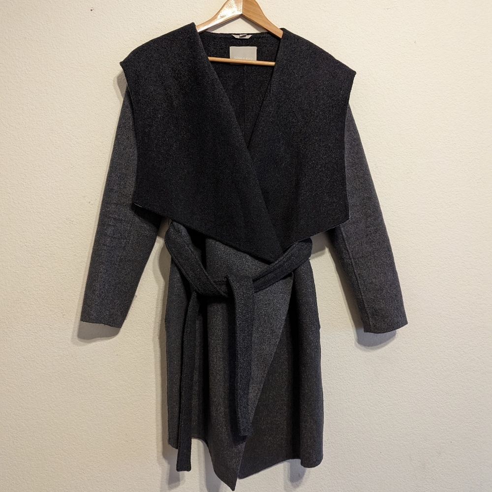 Soia & Kyo Samia Wool Blend Wrap Coat With Hood Dark Gray Size Large